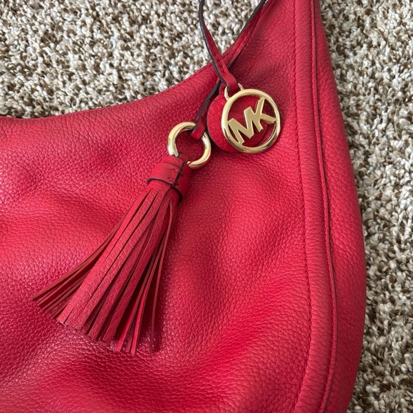 Michael Kors | Women's Red Leather Shoulder Hobo Bag - Picture 3 of 12